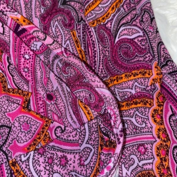 Pink and Purple Paisley Wrap Style Dress with snap closure 4Petite - Picture 6 of 8
